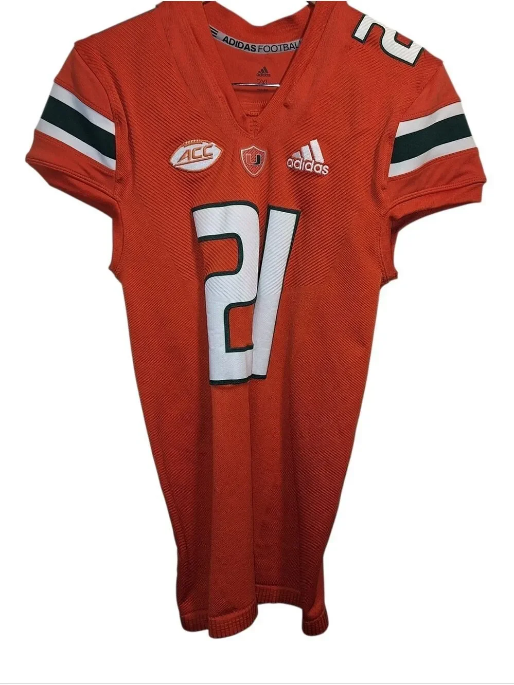 Addidas Hurricanes Orange Football Jersey with White & Green Accents #21 2XL